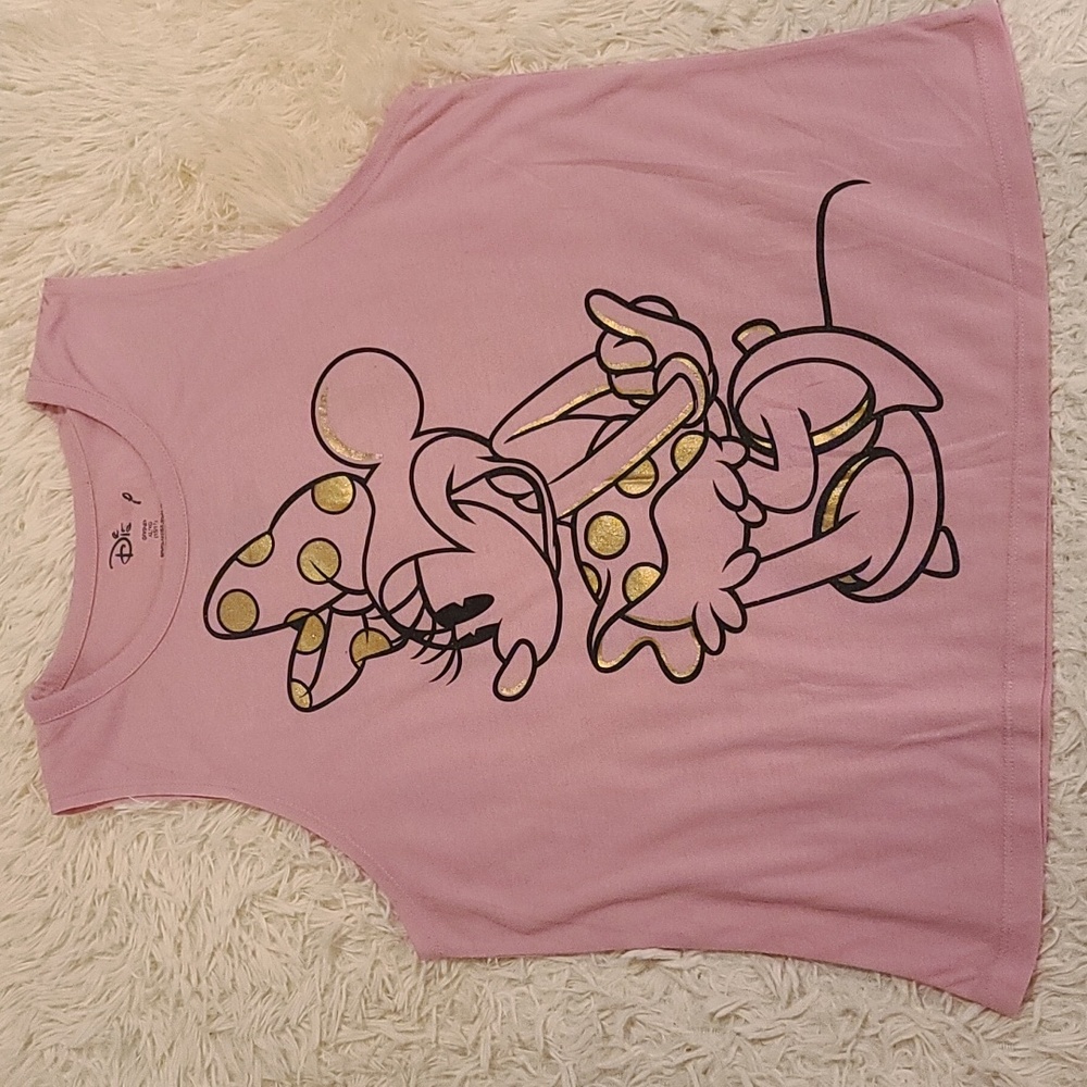DISNEY Adult Minny Mouse tshirt muscle shirt open arm pink gold XL